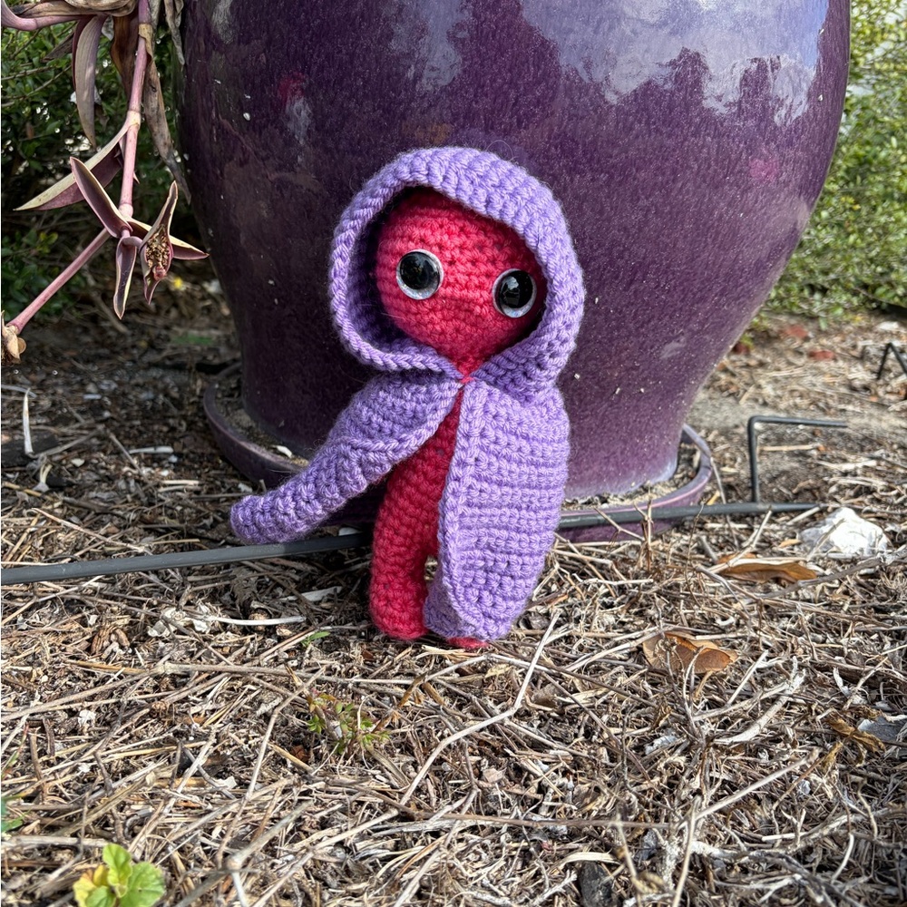 Handmade pink  Doll with Purple Hood